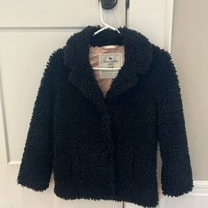 Abercrombie kids 9/10 faux fur black coat with pink satin lining